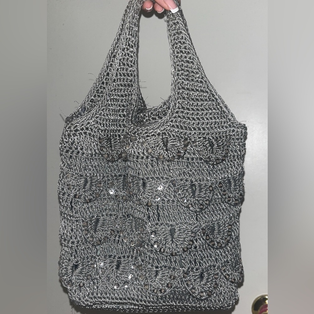 Grey crochet bag